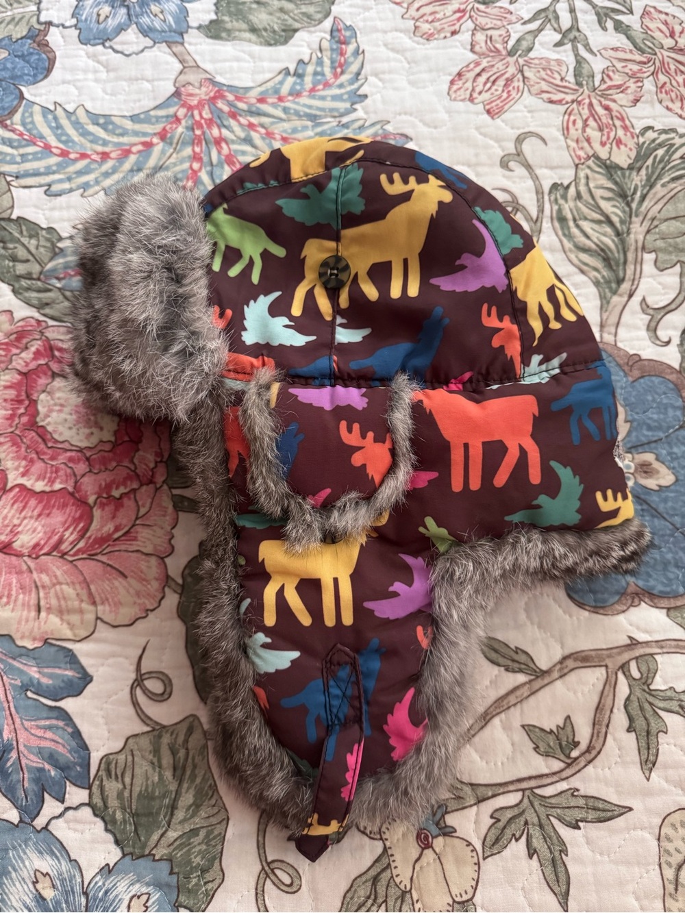 Mad Bomber Kids Multicolor Moose Print Faux-Fur Trapper Hat